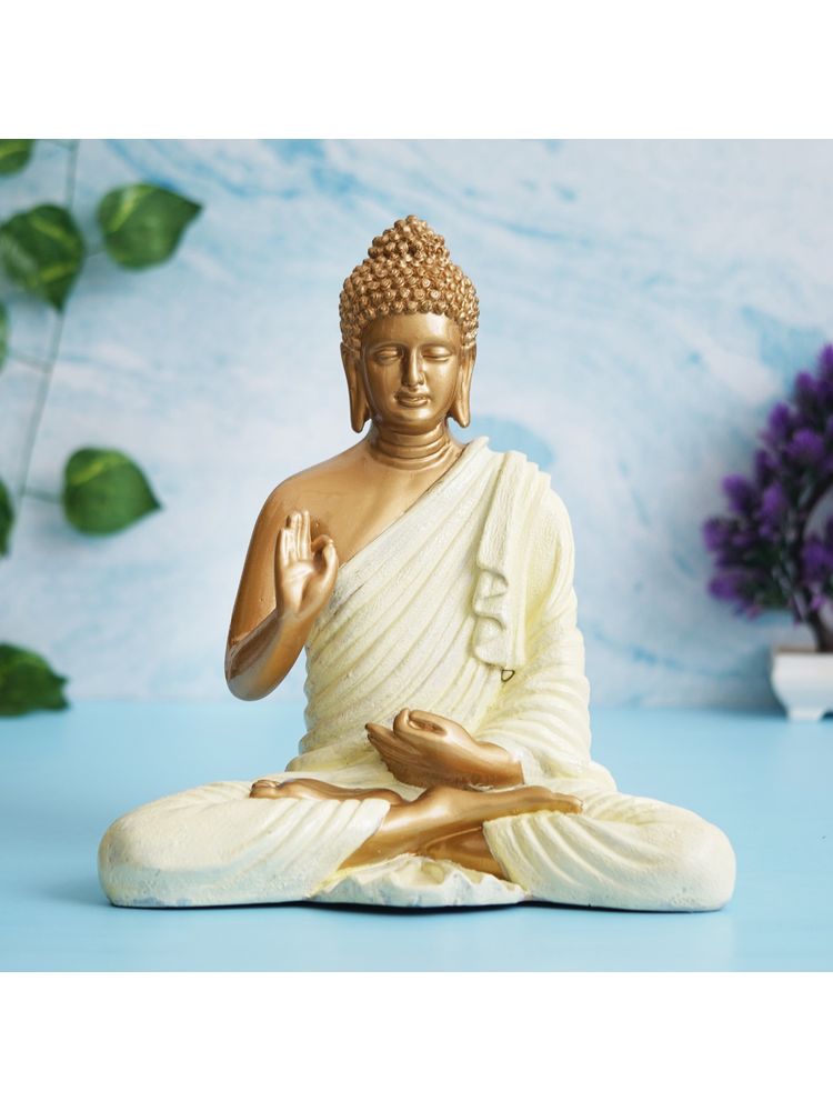 eCraftIndia Cream Polyresin Handcrafted Blessing Lord Buddha Idol-picture-15