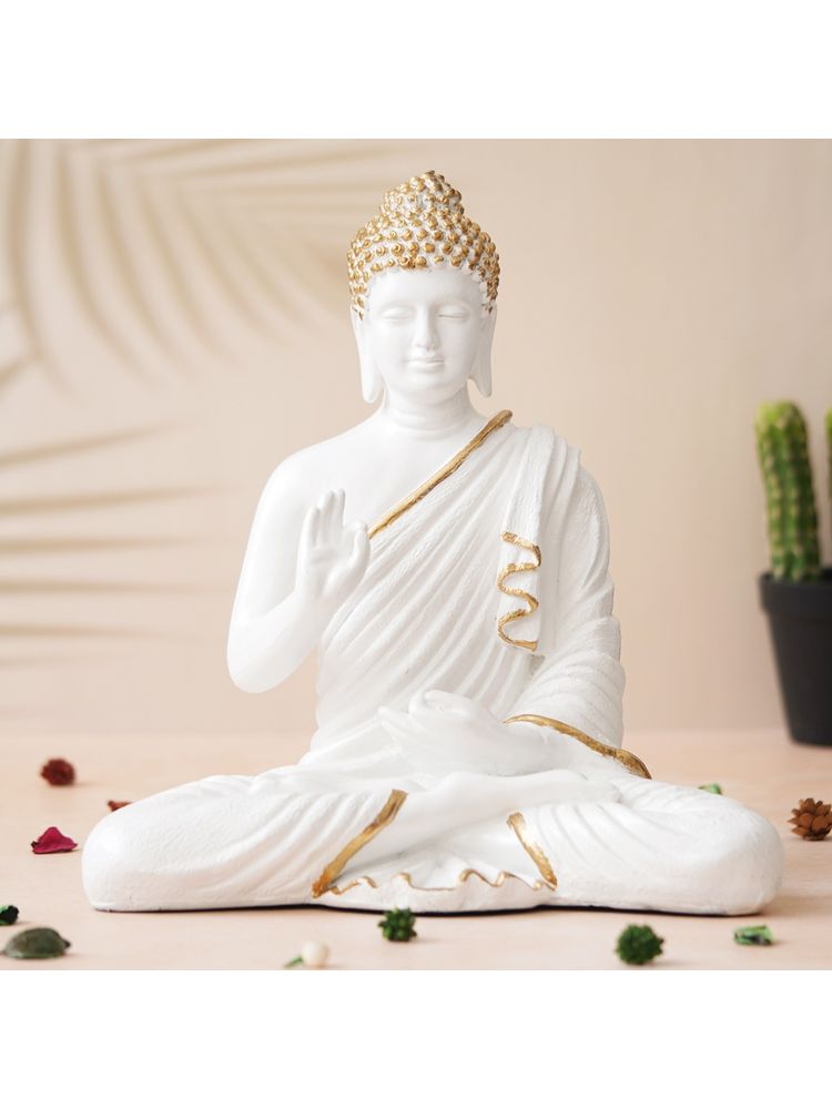 eCraftIndia White Polyresin Handcrafted Blessing Lord Buddha Idol-picture-11