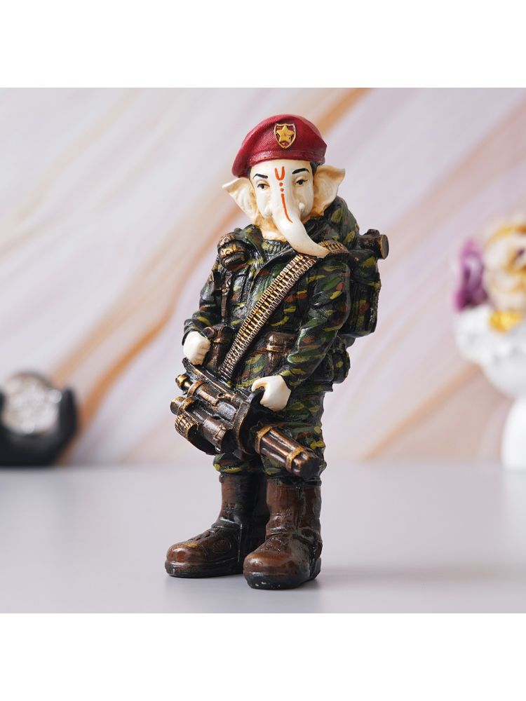 eCraftIndia Polyresin Handcrafted Soldier Lord Ganesha Idol with Machine Gun-picture-23