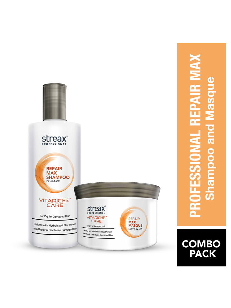 Streax Professional Vitariche Care Repair Max Shampoo + Masque Hair Care Combo-image-34
