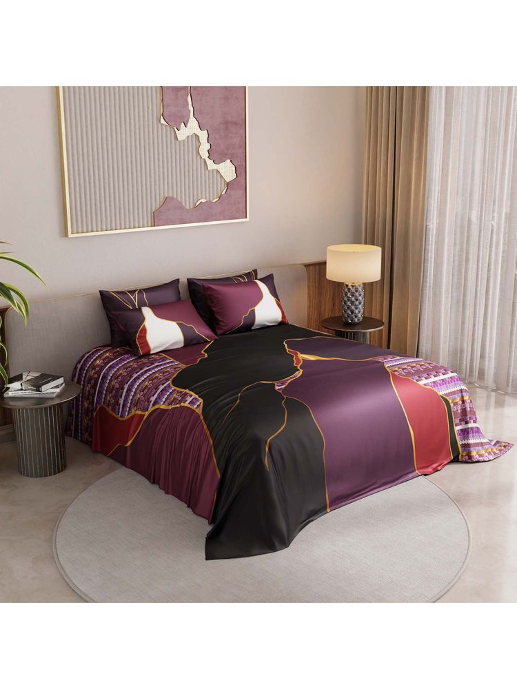 Stoa Paris Mosaic Symphony Ruby Rhapsody Printed Super King Bed Sheet with 4 Pillow Covers-image-15