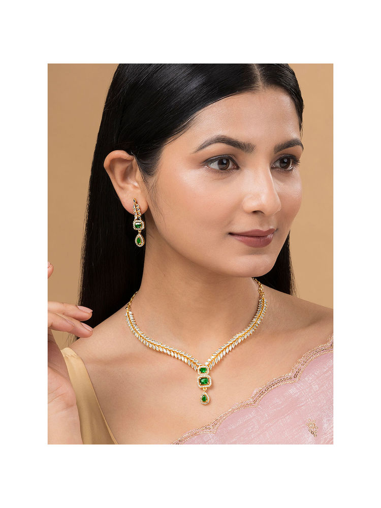 Teejh Sparky Gold Plated Green Cz Stone Necklace Set-image-39