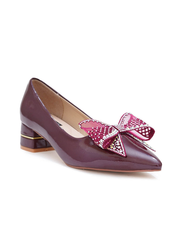 Sherrif Shoes Maroon Block Solid Pump Heels-picture-31