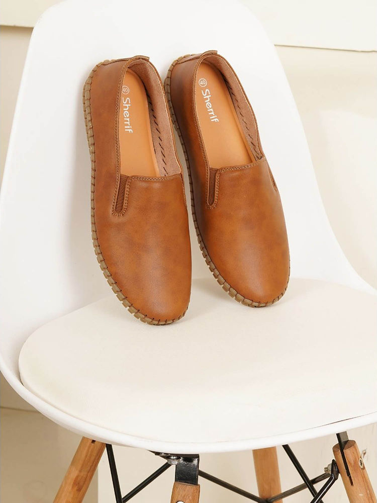Sherrif Shoes Women Tan Slip-On Casual Lightweight PU Loafers-image-3