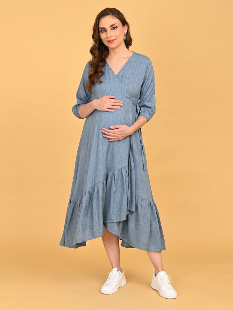 The Mom Store Grey Self Design Wrap Dress-picture-13