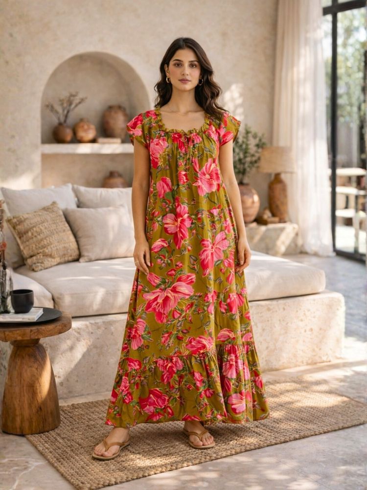 FEATHERS CLOSET Olive Floral Regular Dress-picture-21