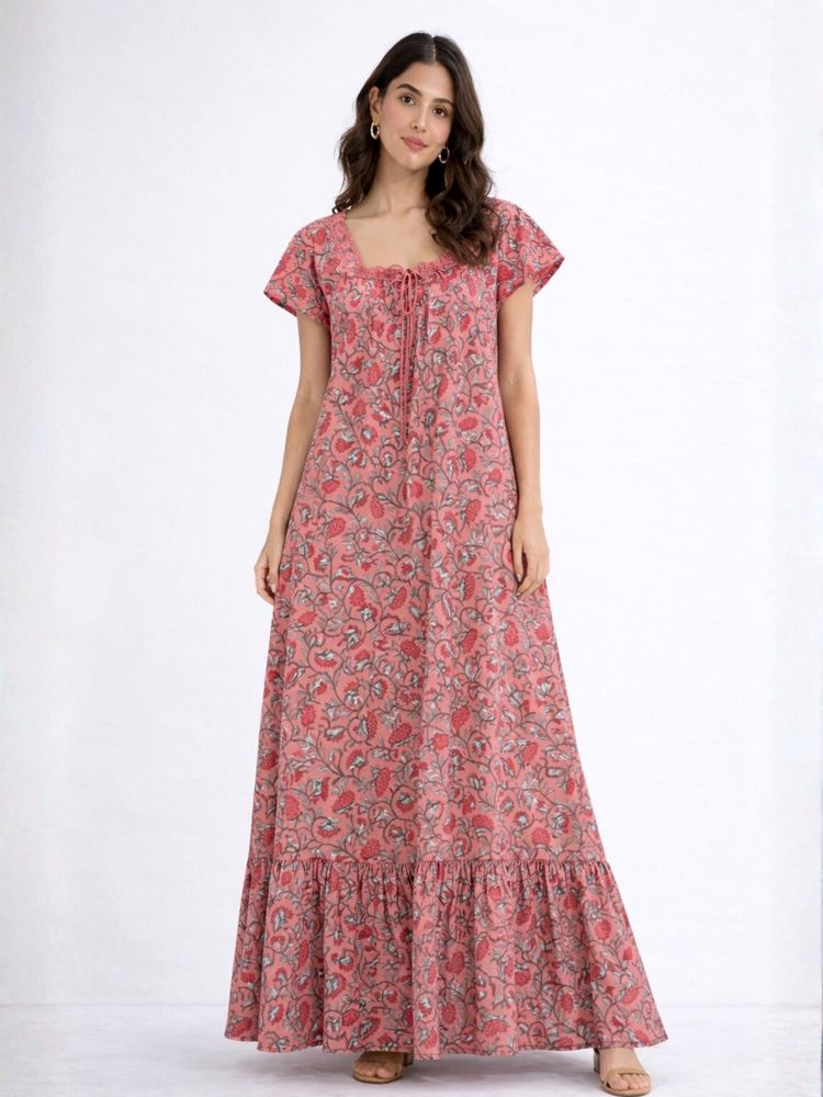 FEATHERS CLOSET Peach Floral Regular Dress-picture-27