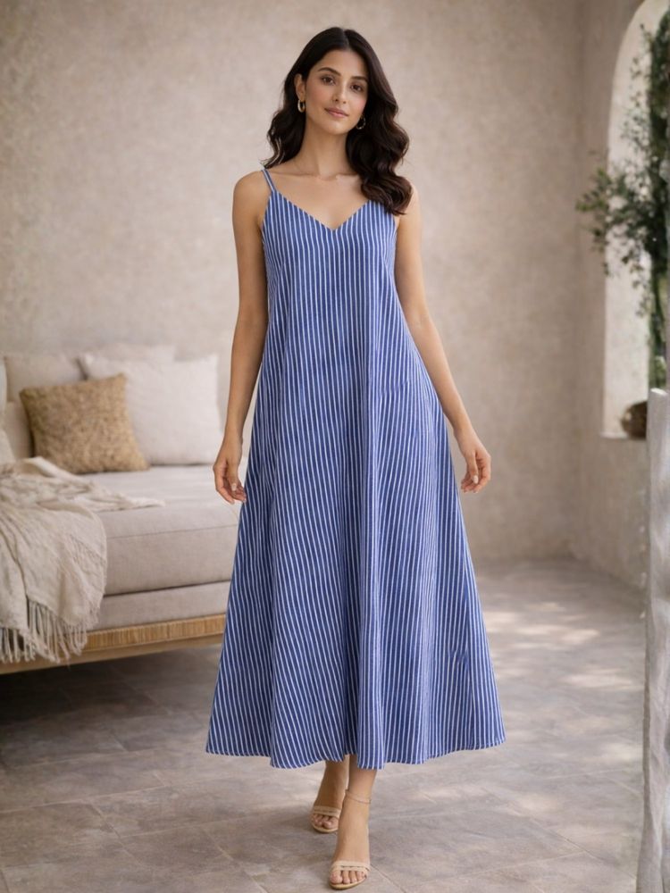 FEATHERS CLOSET Blue Stripes Regular Dress-picture-25