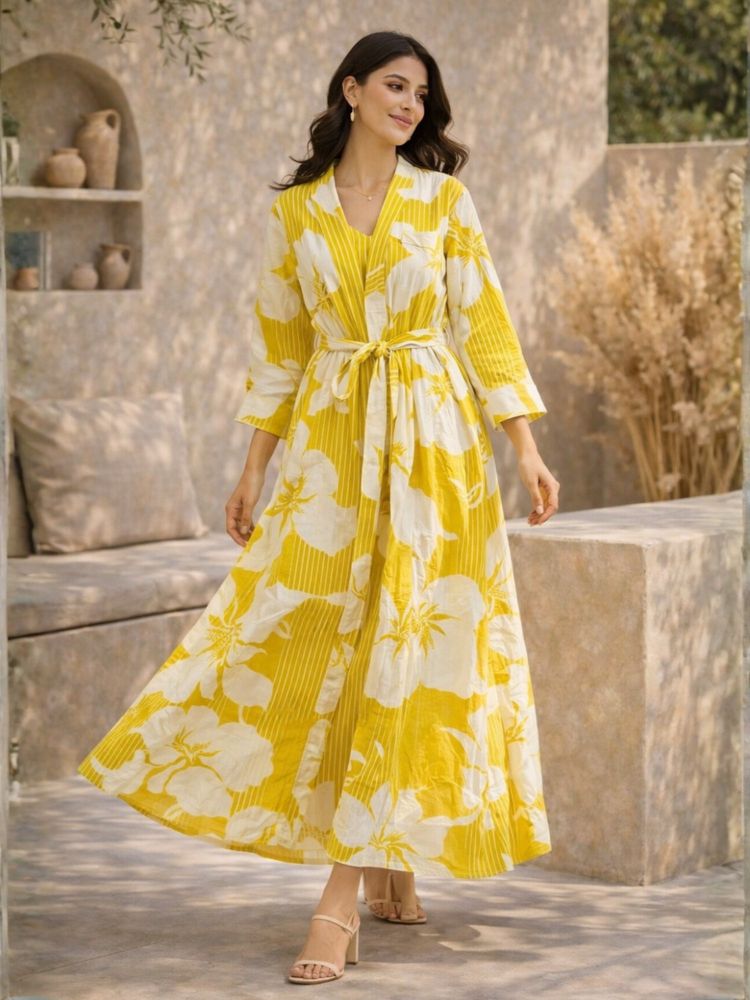 FEATHERS CLOSET Yellow Floral Regular Robe-picture-27