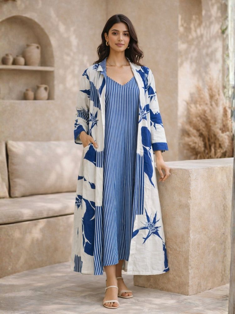 FEATHERS CLOSET Blue Floral Regular Dress and Robe-image-6