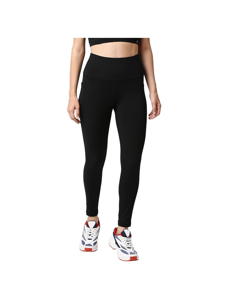 SOIE High Waist Ankle Length Quick Dry Sports Leggings With Side Pockets-Black-picture-10