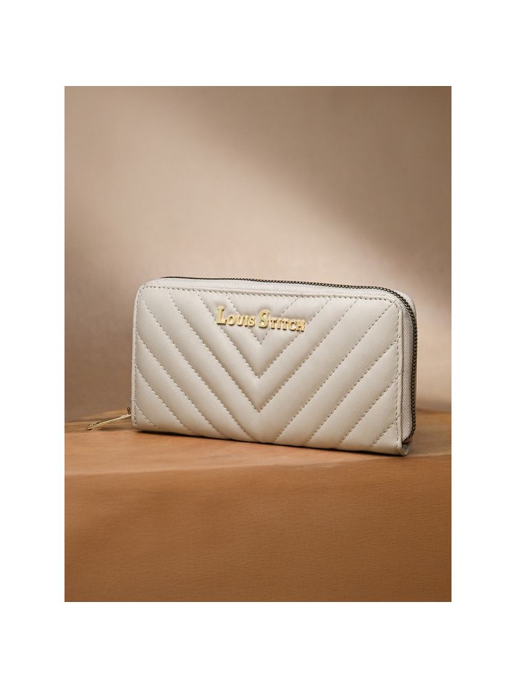 Louis Stitch Stylish Beige Wallet for Women with Zipper Closure-picture-11