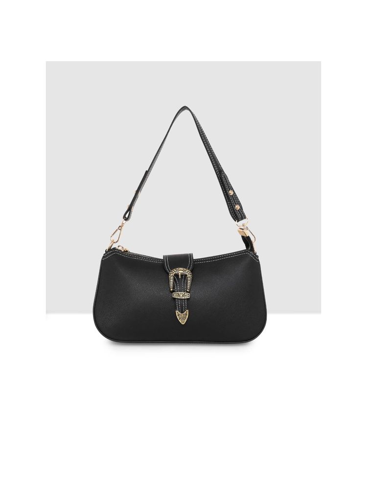 ESBEDA Black Structured Classic Handbag with Detachable Strap-picture-13