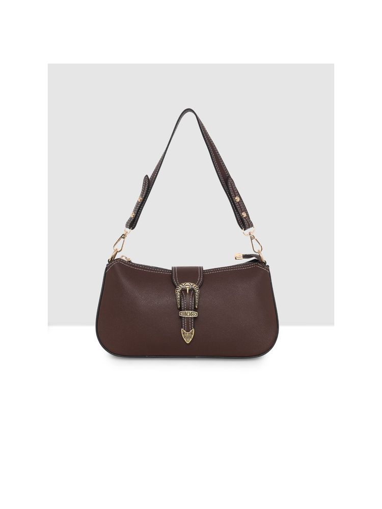 ESBEDA Brown Structured Classic Handbag with Detachable Strap-picture-26