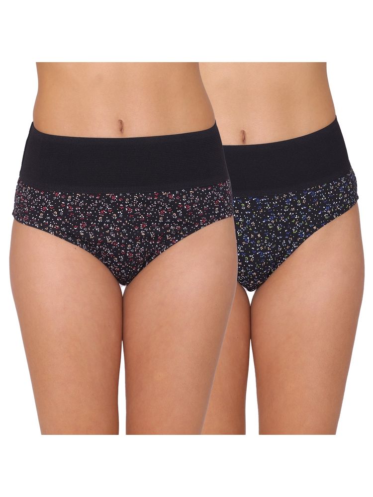 Groversons Paris Beauty High Waisted Cotton Stretch Briefs For Women - Multi-Color (Pack Of 2)-picture-14