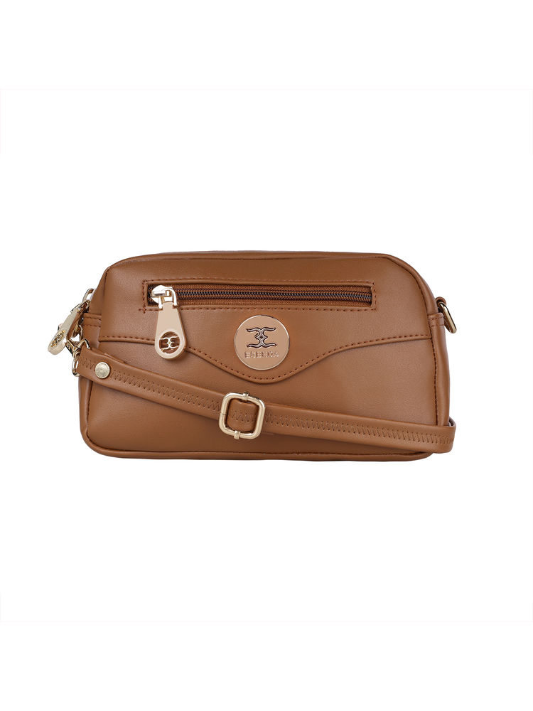ESBEDA Tan Solid Boxy Shape Slingbag for Women (S)-image-31