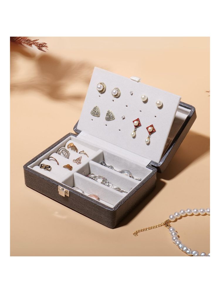 La Trove Leather Jewellery Box For Earring Rings Necklace Jewellery Holder Organizer Case Grey-picture-21