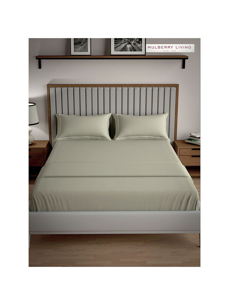 MULBERRY LIVING Serenity Solid King Size 250TC Bedsheet with 2 Pillow Covers - Green-picture-4