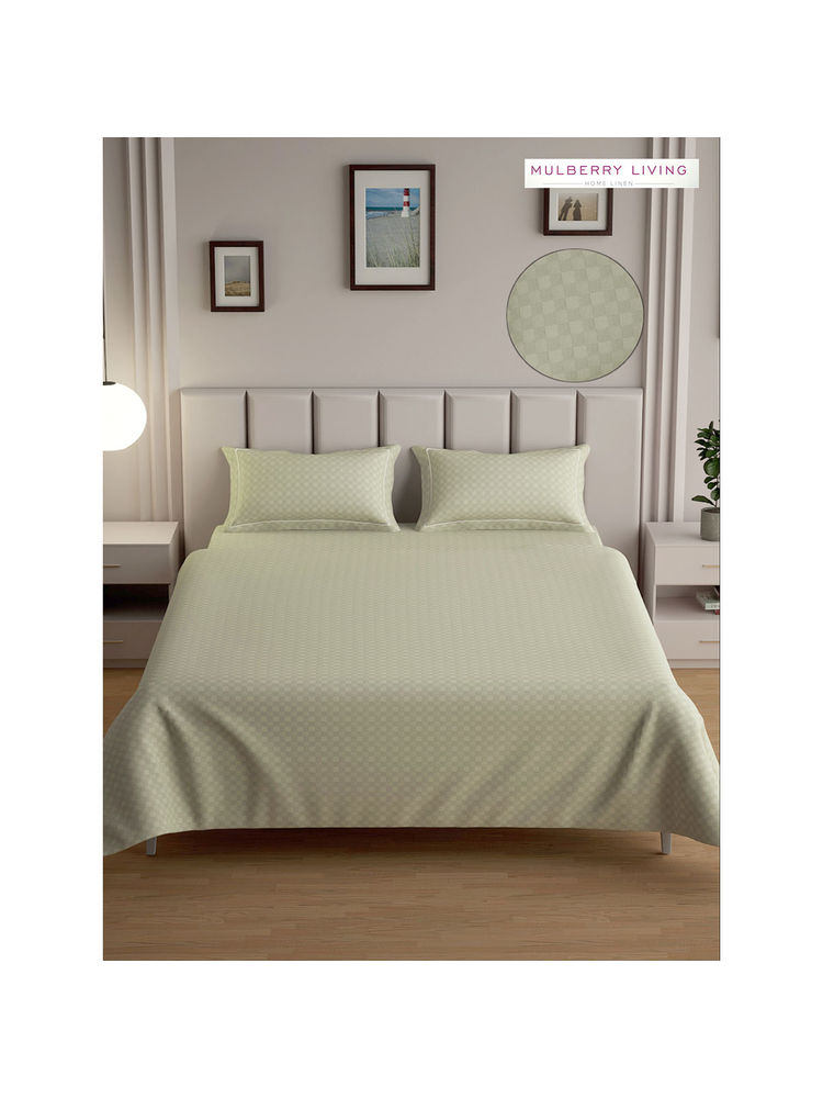MULBERRY LIVING Urban Grid King Size 300TC Bedsheet with 2 Pillow Covers - Beige-picture-14