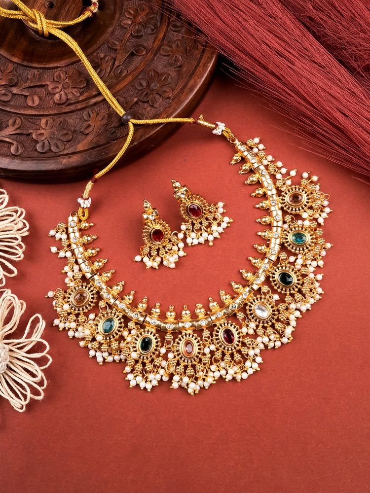 STILEADDA Heritage Multi-Color Stone Jewellery Set-image-37