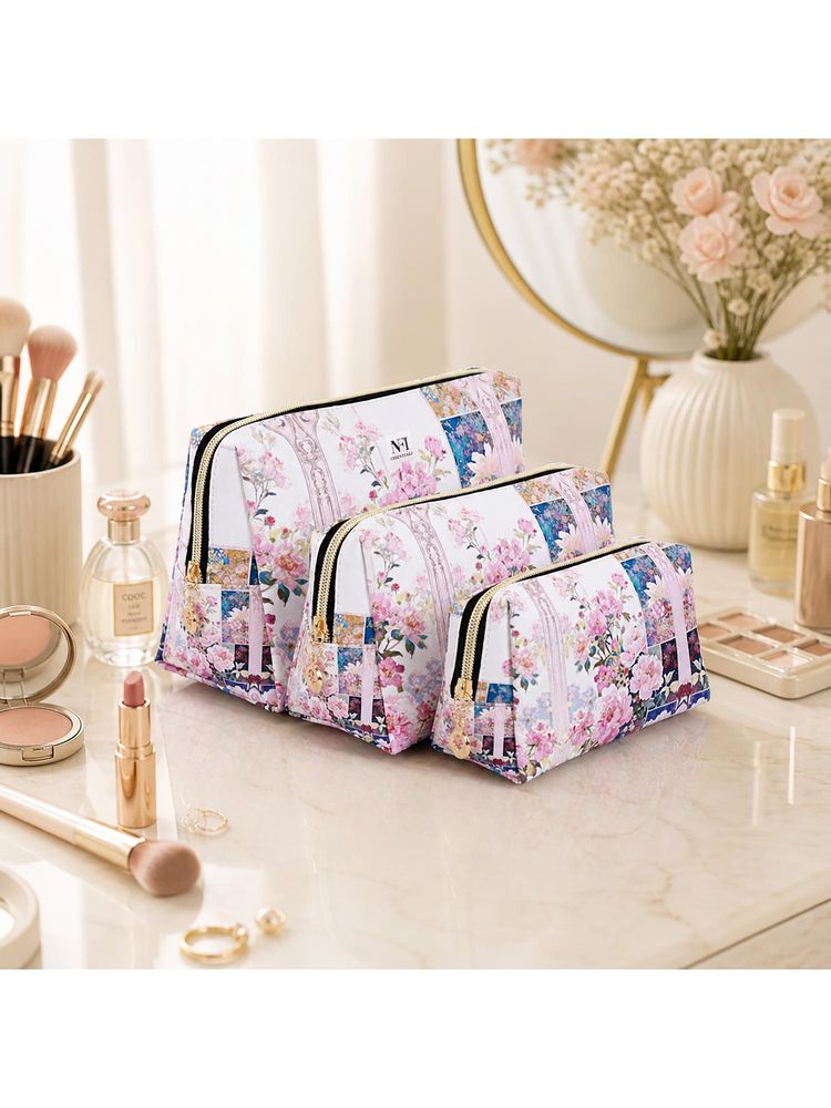 NFI Essentials Pink Printed Cosmetic Pouches (S/M/L) (Pack of 3)-image-31