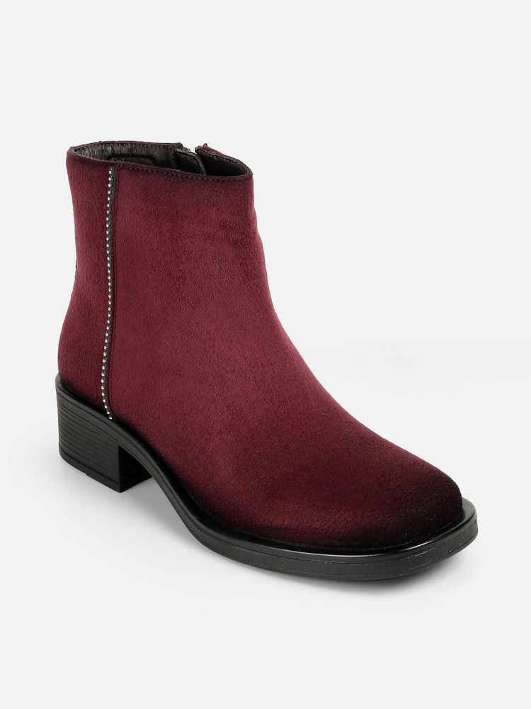 Mochi Women Maroon Casual Boots-image-14