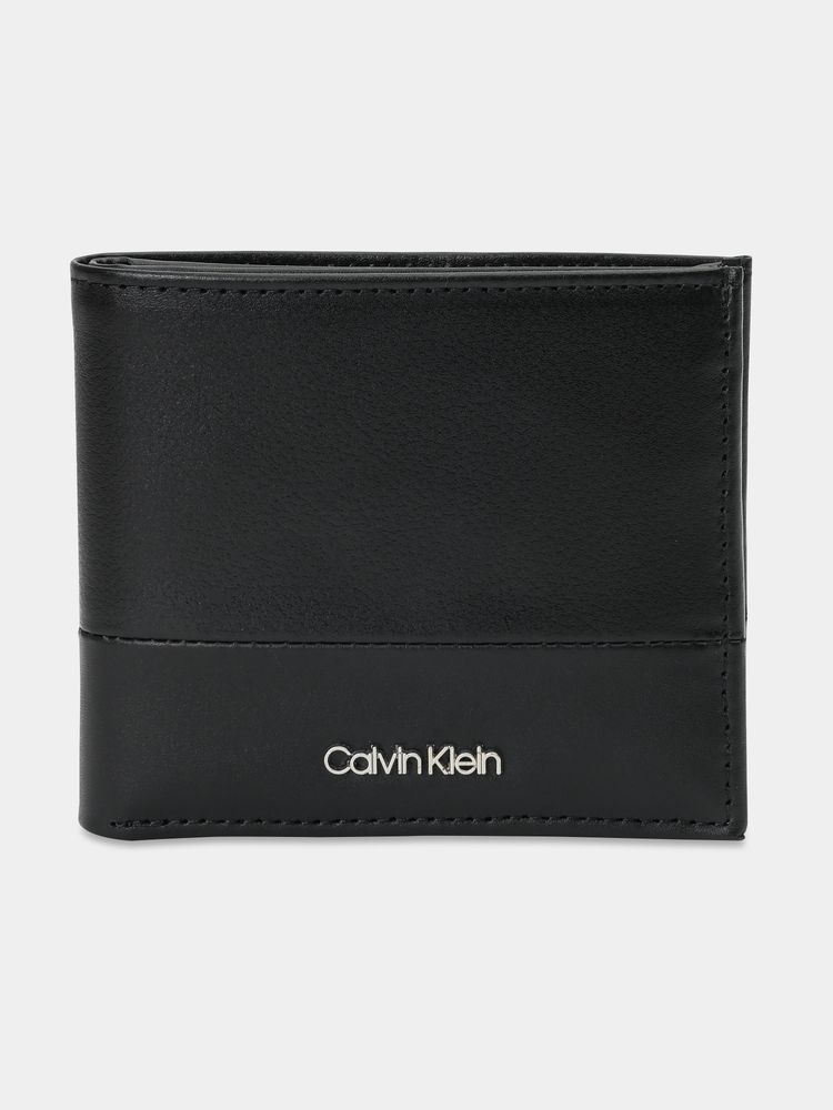 Calvin Klein Solid Black Leather Bi-Fold Wallet