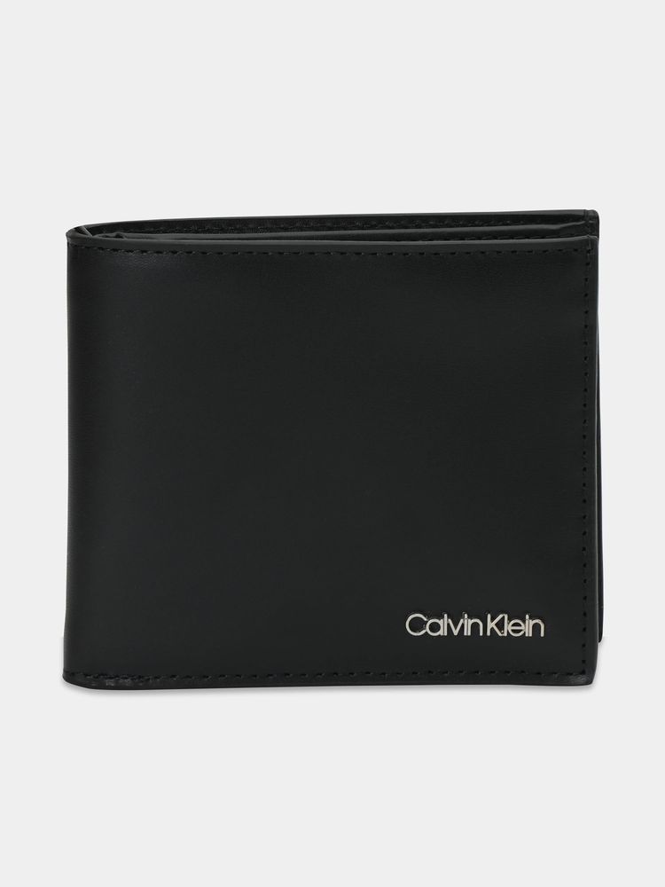 Calvin Klein Solid Black Leather Bi-Fold Wallet
