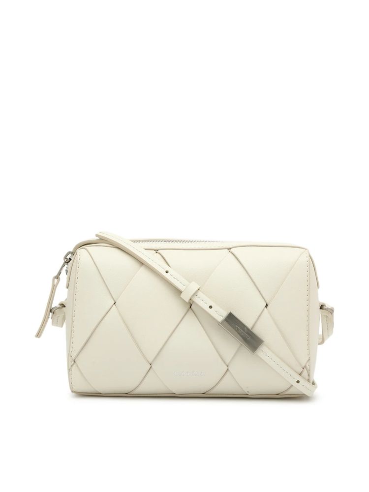 calvin klein fashion Calvin Klein Solid Off White Pu Sling Bag-picture-33
