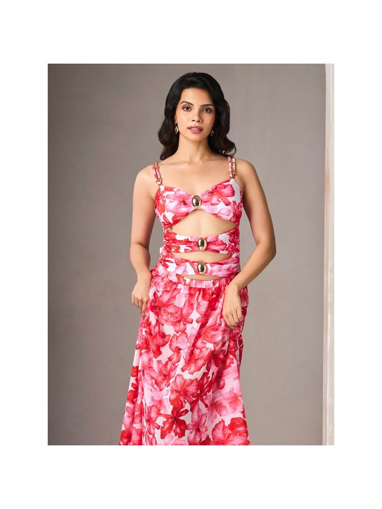 Addery Women Pink Floral Piece with Swim Cover-Up (Set of 2)-picture-14