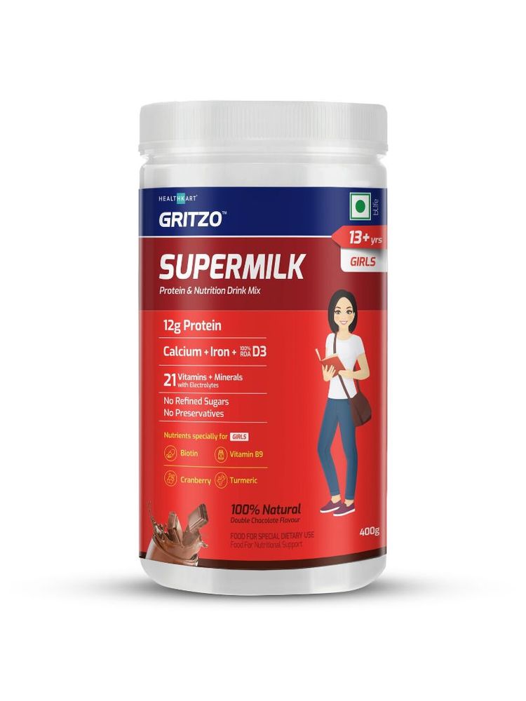 Gritzo SuperMilk 13+ Girls, Kids Nutrition & Health Drink - Natural Double Chocolate Flavour-picture-19