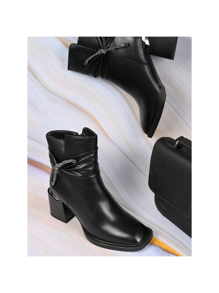 Ronnie Grey Women Black Solid Ankle Length Casual Boots-picture-20