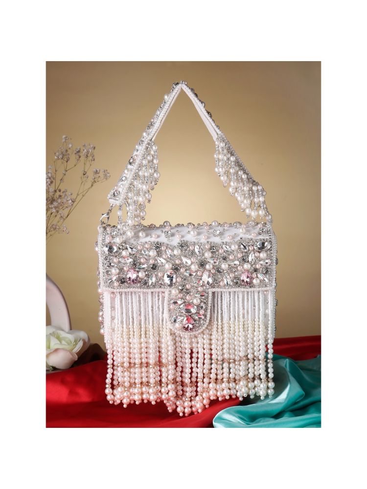 SWISNI White Embellished Pearl Bag (S)-picture-33