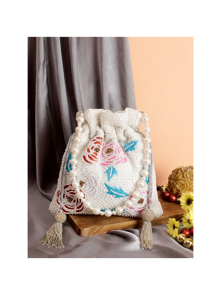 SWISNI White Floral Touch Embroidery Design Potli Bag (S)-picture-25