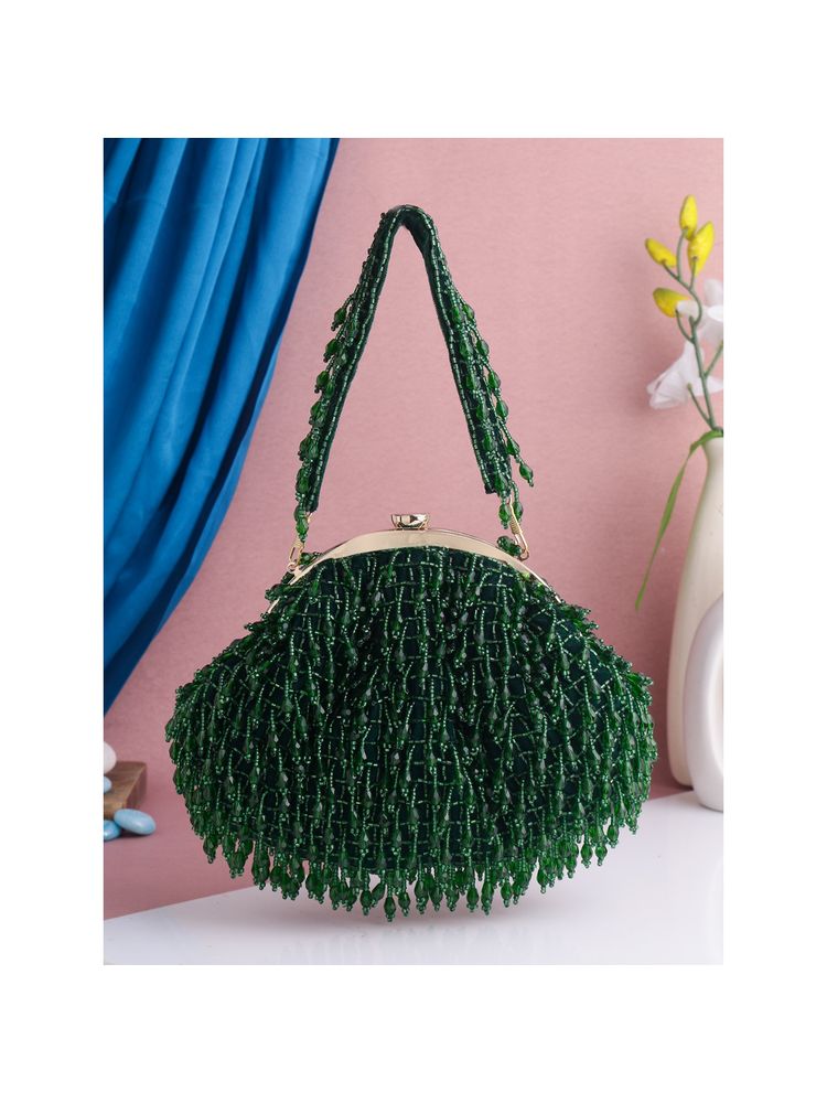 SWISNI Green Crystal Half Frame Clutch Bag (S)-picture-27