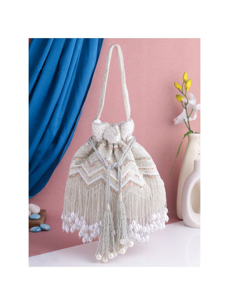 SWISNI White Heavy Surai Potli Clutch Bag (S)-picture-24