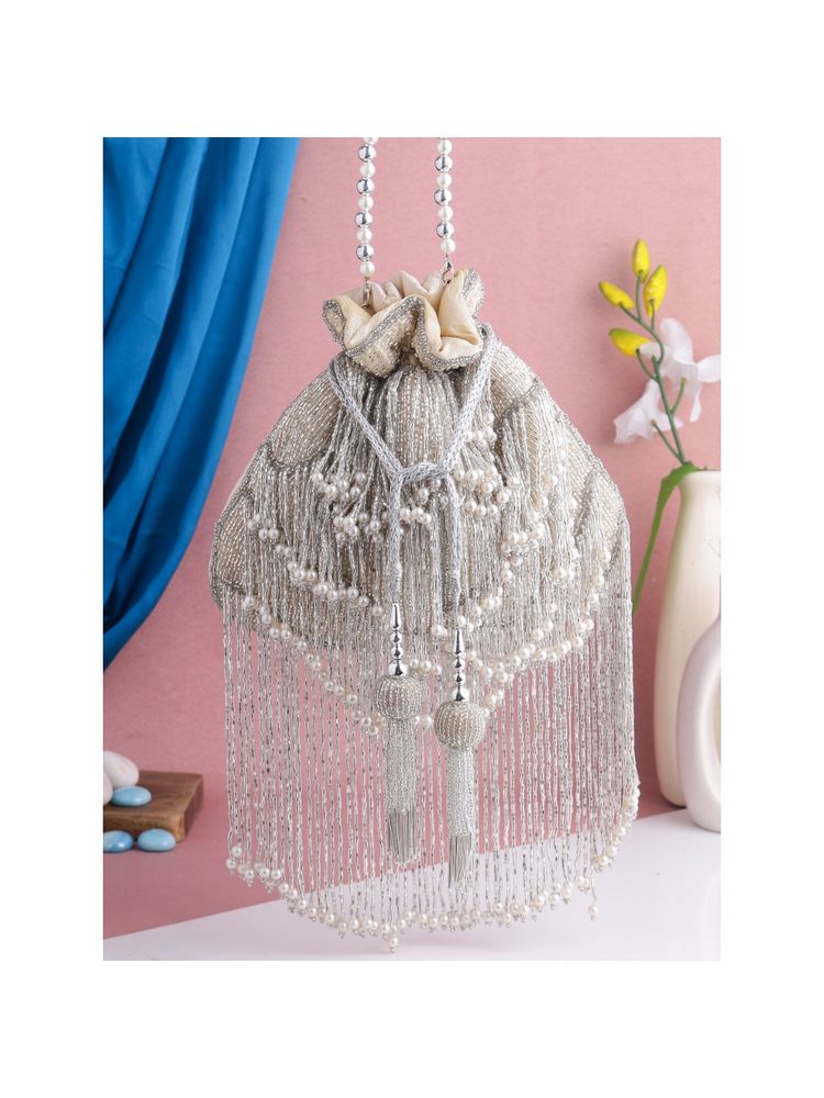 SWISNI Silver Potli Clutch Bag (S)-picture-25