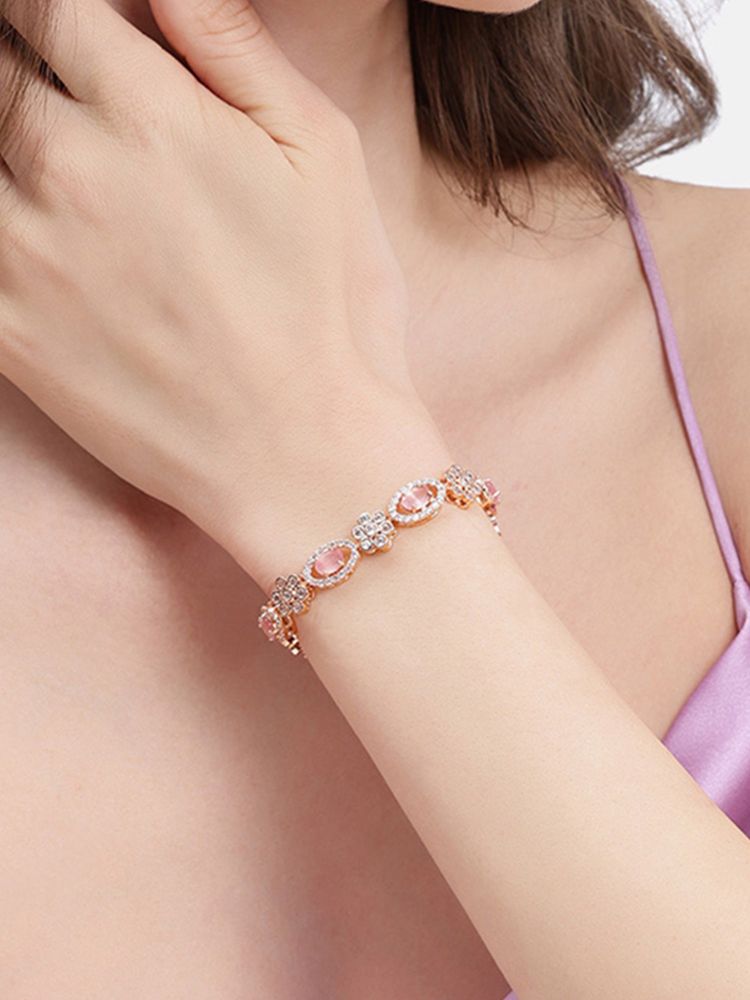 Estele Women Pink Brass Rose Gold Bracelet-image-6
