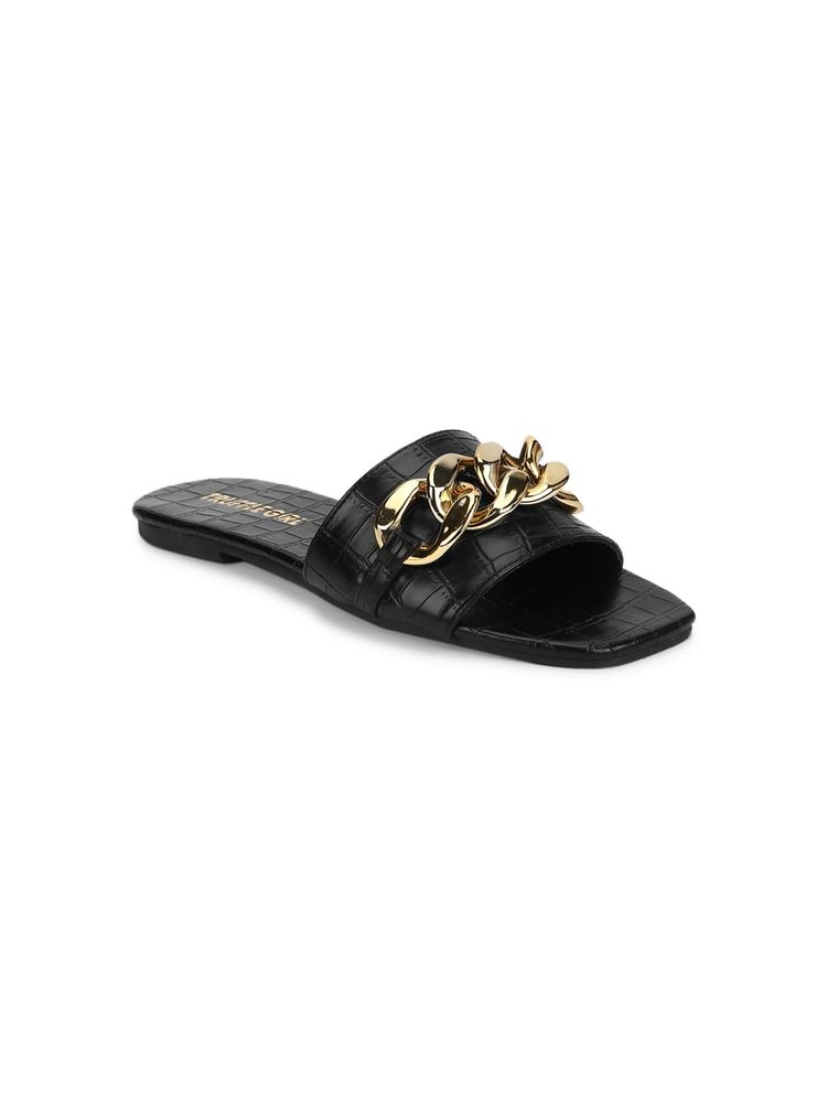 Truffle Collection Black Animal Print Flats