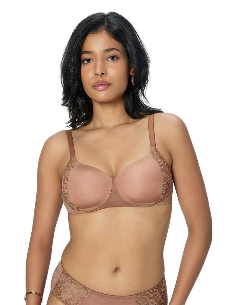 Triumph Brown Sweet Line Flat Lace Detailing & Sweetheart Neckline Smooth Padded Bra-picture-11