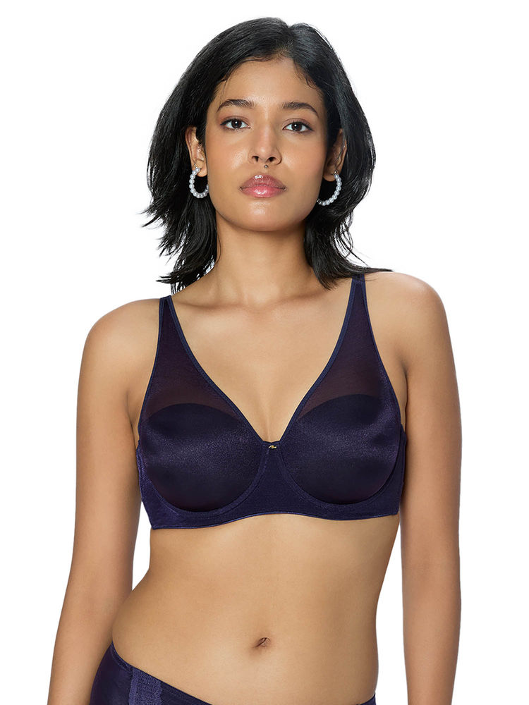 Triumph Navy Blue Elegant Shimmer Underwired Padded Seamless Bra-image-42