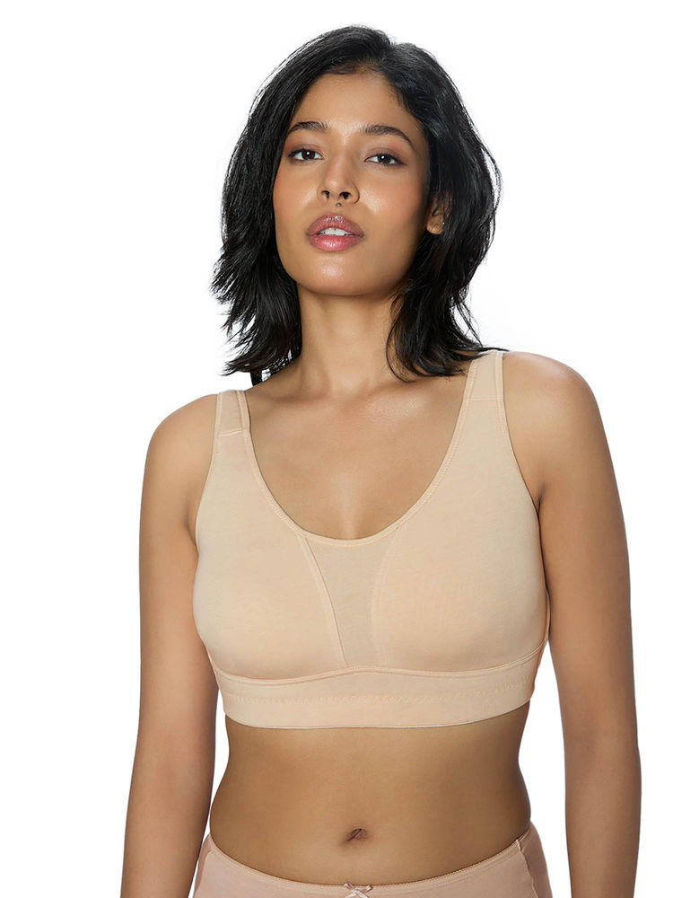 Triumph Beige Cotton Grace Minimizer Non-Wired Non-Padded Full Coverage Bra-picture-16