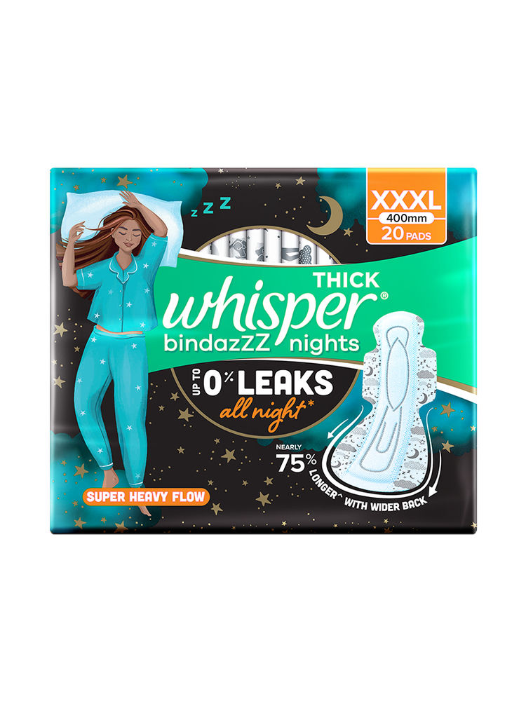 Whisper Bindazzz Nights Xxxl Sanitary Pads Upto 0% Leaks All Night Long