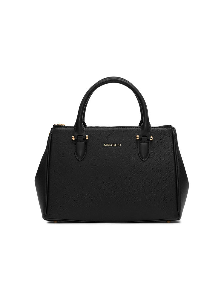 MIRAGGIO Blair Black Top Handle Handbag With Adjustable And Detachable Strap