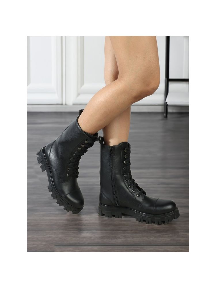 ELLE Womens Fashionable Black Color Lace-Ups Boots