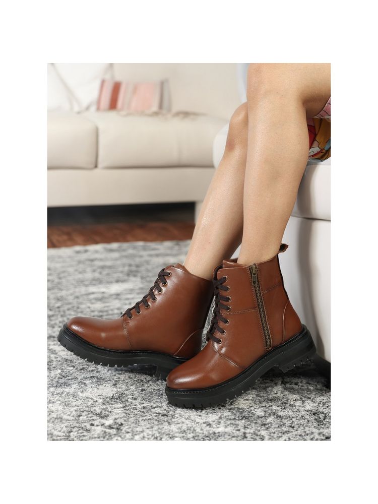 ELLE Womens Fashionable Tan Color Lace-Ups Boots-picture-21