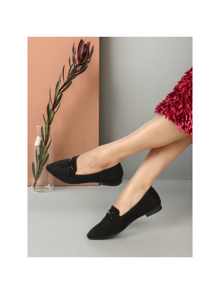 ELLE Womens Fashionable Black Color Solid Party Wear Loafers