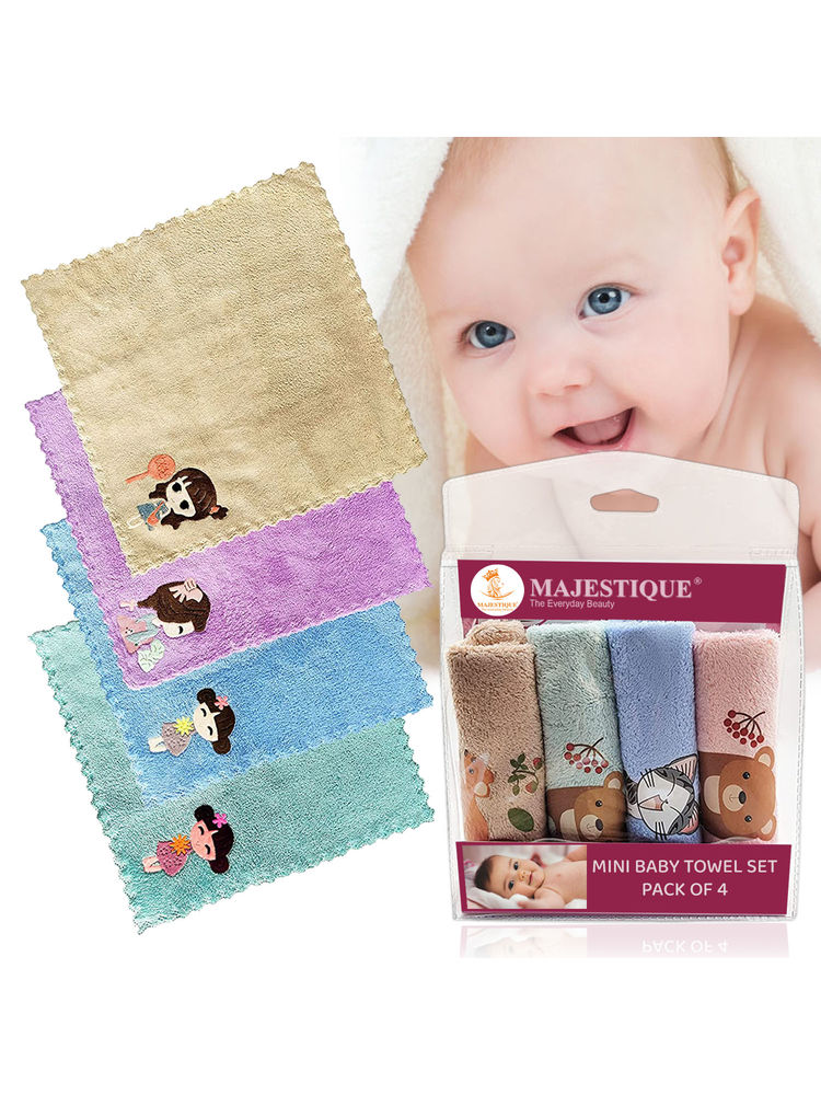 Majestique Mini Baby Towel Set Pack Of 4 - Color May Vary