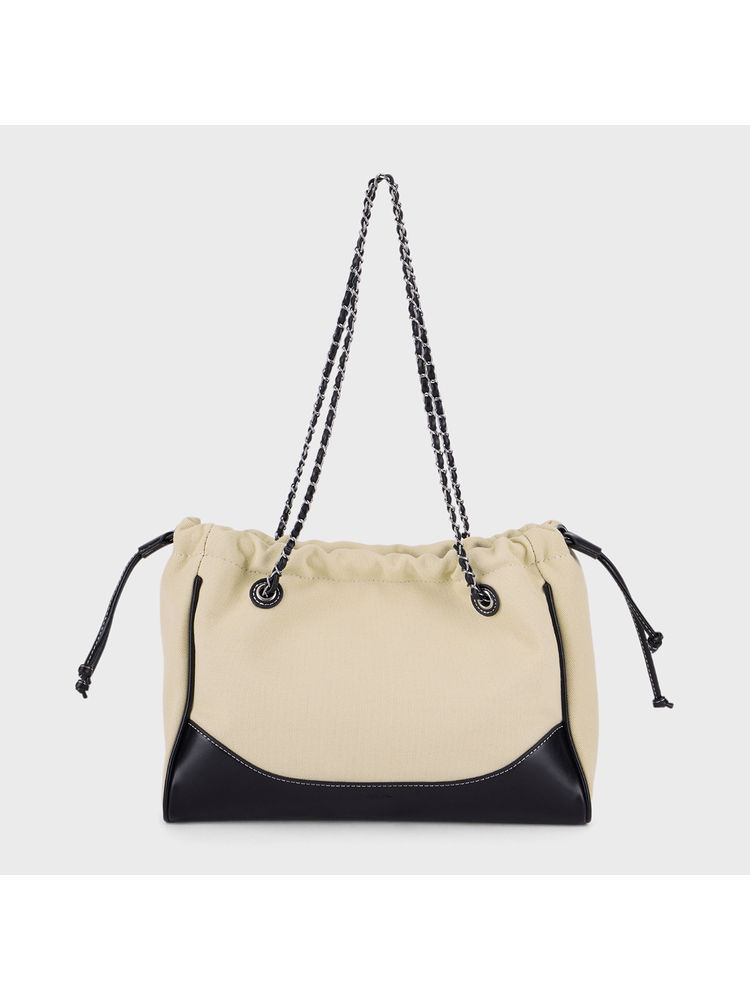 IYKYK by Nykaa Fashion Beige and Black Colorblock Chain Handle Tote Bag with Detachable Sling-image-44