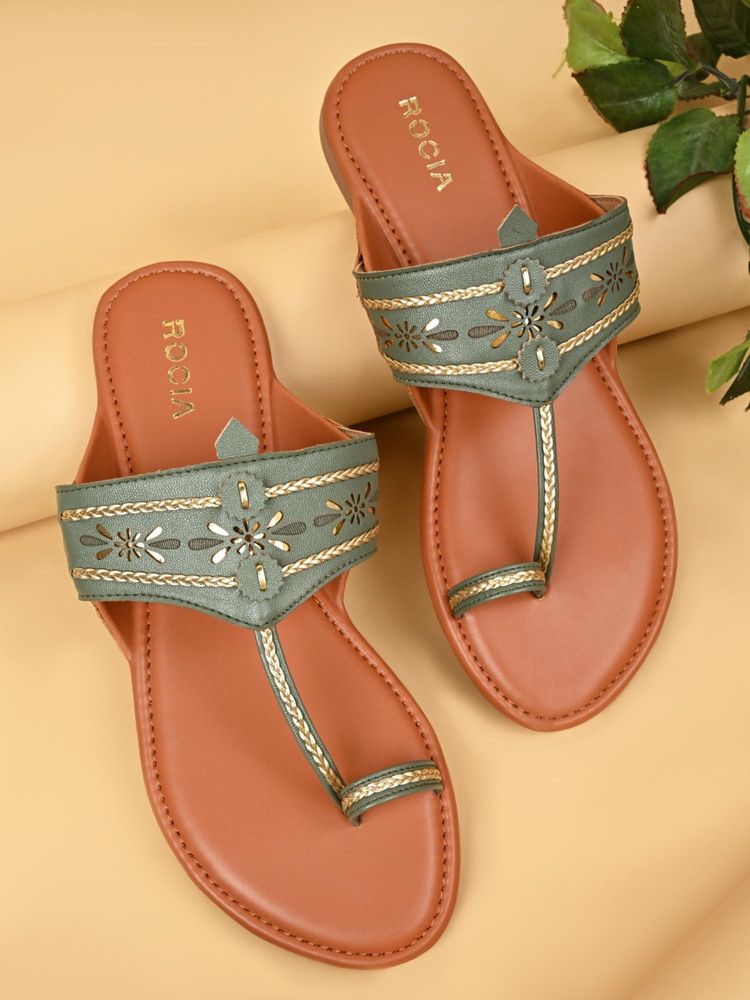 ROCIA Green Women Stylish Flat Kolhapuris-picture-12